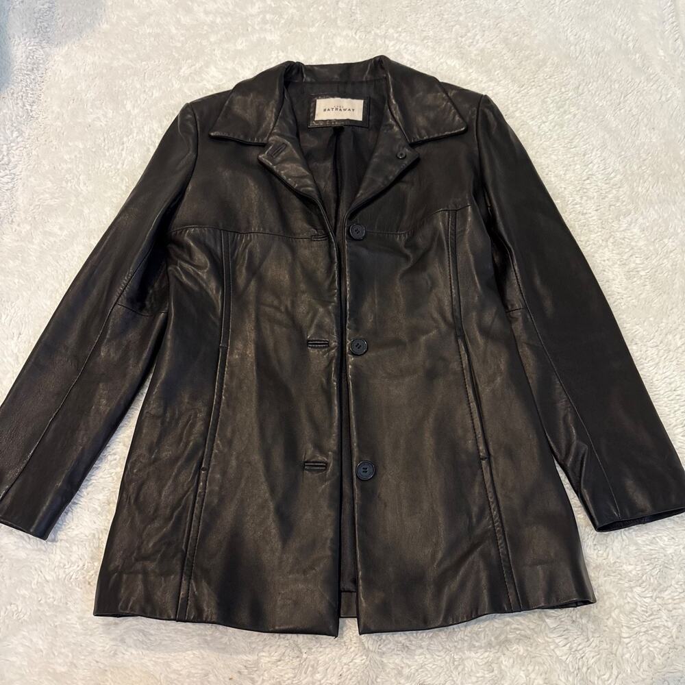 VTG 90s Lady Hathaway Womens Black Leather Jacket S Grunge Emo Classic College